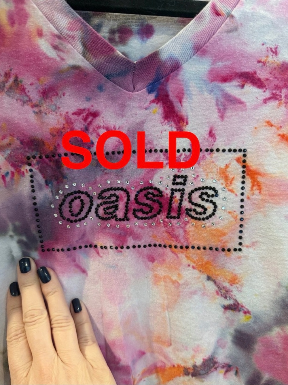 Oasis tie-dye with crystal rhinestone embellishment. 100% handmade. 1-of-a-kind